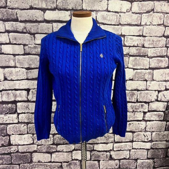Lauren Ralph Lauren Sweaters - Ralph Lauren Blue Cabel Knit Zip Close Cardigan Sweater Size L